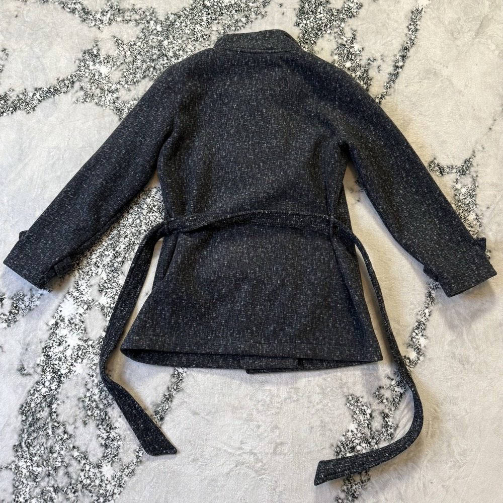 Ike Behar Coat Womens Size L Dark Gray Double Breasted Fleece Belted Long Sleeve - Picture 2 of 7